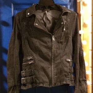 Free People Black Denim Biker Jacket Size 4